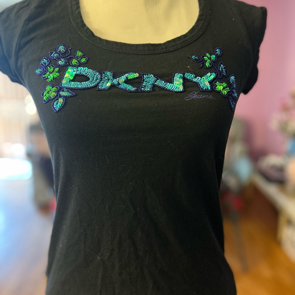 DKNY Black Tee with Vibrant Embroidery